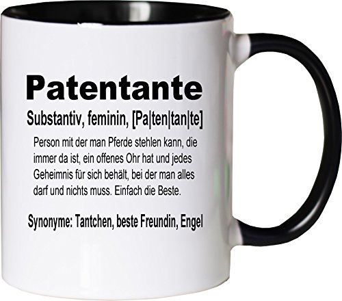 Mister Merchandise Kaffeebecher Tasse Patentante Definition Geburt Schwester Nichte Neffe Geschenk Teetasse Becher Weiß-Schwarz von Mister Merchandise