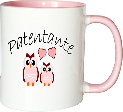 Mister Merchandise Kaffeebecher Tasse Patentante - Eulen Teetasse Becher Weiß-Rosa von Mister Merchandise