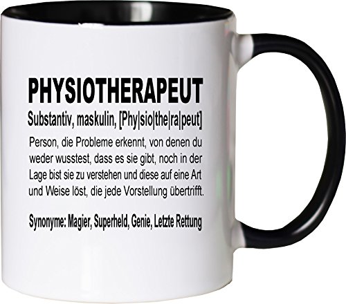 Mister Merchandise Kaffeebecher Tasse Physiotherapeut Definition Geschenk Gag Job Beruf Arbeit Witzig Spruch Teetasse Becher Weiß-Schwarz von Mister Merchandise