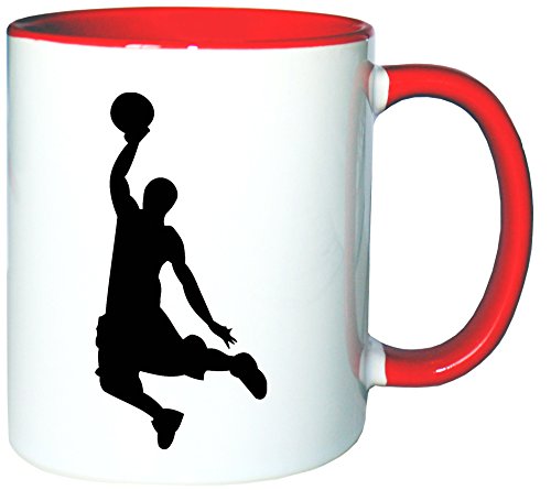 Mister Merchandise Kaffeetasse Becher Basketball Slamdunk Slam Dunk Dunking, Farbe: Weiß-Rot von Mister Merchandise