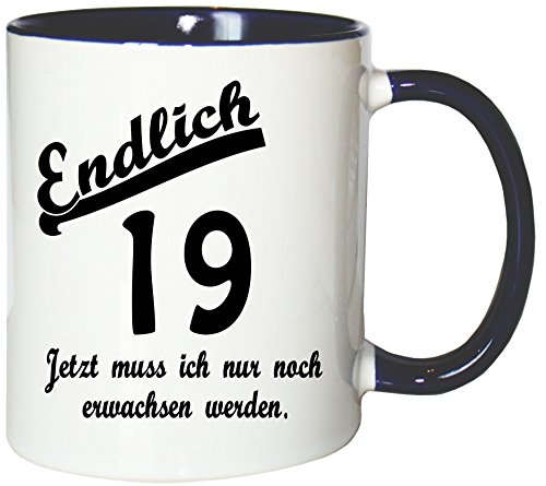 Mister Merchandise Kaffeetasse Becher Endlich 19 - Jetzt muss ich nur noch erwachsen Werden, Farbe: Weiß-Rosa von Mister Merchandise