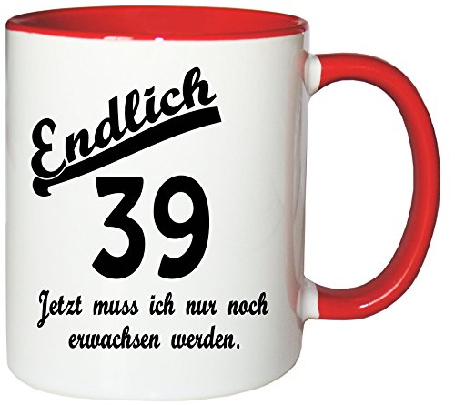 Mister Merchandise Kaffeetasse Becher Endlich 39 - Jetzt muss ich nur noch erwachsen Werden, Farbe: Weiß-Grün von Mister Merchandise