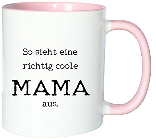 Mister Merchandise Kaffeetasse Becher So Sieht eine richtig Coole Mama aus Mutter Mutti Ma, Farbe: Weiß-Rosa von Mister Merchandise