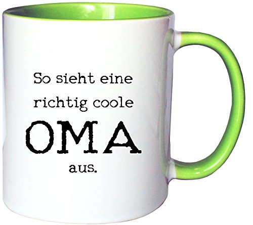 Mister Merchandise Kaffeetasse Becher So Sieht eine richtig Coole Oma aus Omi Großmutter, Farbe: Weiß-Grün von Mister Merchandise