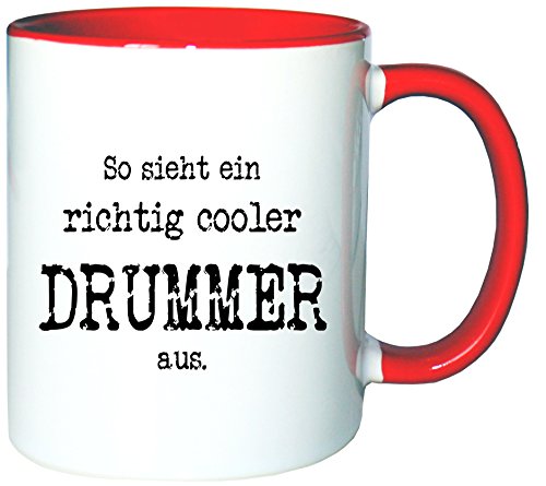 Mister Merchandise Kaffeetasse Becher So Sieht EIN richtig Cooler Drummer aus. Schlagzeug Schlagzeuger, Farbe: Weiß-Rot von Mister Merchandise