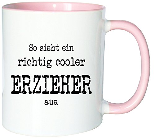 Mister Merchandise Kaffeetasse Becher So Sieht EIN richtig Cooler Erzieher aus. Pädagoge, Farbe: Weiß-Rosa von Mister Merchandise