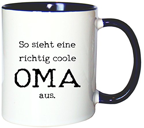 Mister Merchandise Kaffeetasse Becher So Sieht eine richtig Coole Oma aus Omi Großmutter, Farbe: Weiß-Blau von Mister Merchandise