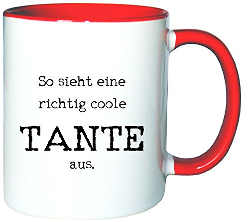 Mister Merchandise Kaffeetasse Becher So Sieht eine richtig Coole Tante aus Aunt, Farbe: Weiß-Rot von Mister Merchandise