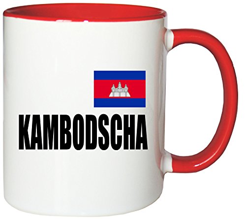 Mister Merchandise Kaffeetasse Kambodscha Fahne Flag Teetasse Becher, Farbe: Weiß-Rot von Mister Merchandise