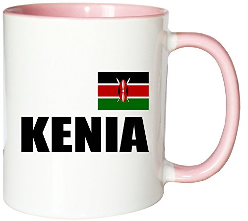 Mister Merchandise Kaffeetasse Kenia Fahne Flag Teetasse Becher, Farbe: Weiß-Rosa von Mister Merchandise