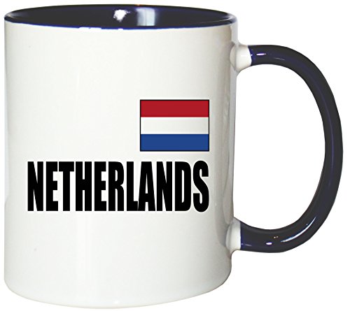 Mister Merchandise Kaffeetasse Netherlands Fahne Flag Teetasse Becher, Farbe: Weiß-Blau von Mister Merchandise