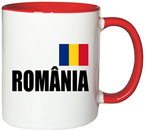 Mister Merchandise Kaffeetasse România Fahne Flag Teetasse Becher, Farbe: Weiß-Rot von Mister Merchandise