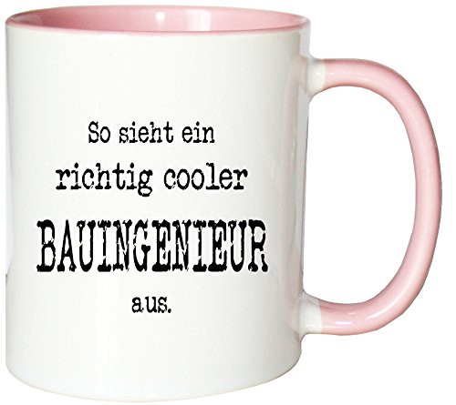 Mister Merchandise Kaffeetasse So Sieht EIN richtig Cooler Bauingenieur aus. Teetasse Becher, Farbe: Weiß-Rosa von Mister Merchandise