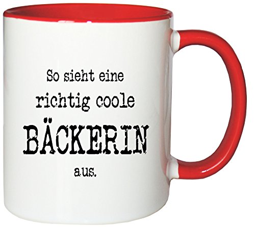 Mister Merchandise Kaffeetasse So Sieht eine richtig Coole Bäckerin aus. Teetasse Becher, Farbe: Weiß-Rot von Mister Merchandise