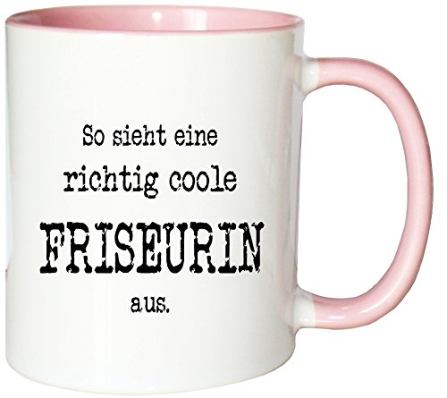 Mister Merchandise Kaffeetasse So Sieht eine richtig Coole Friseurin aus. Teetasse Becher, Farbe: Weiß-Rosa von Mister Merchandise