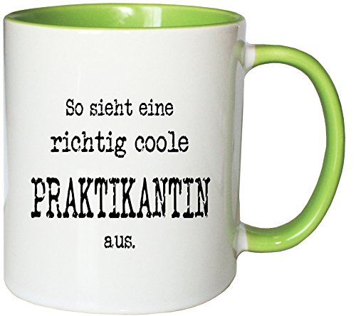 Mister Merchandise Kaffeetasse So Sieht eine richtig Coole Praktikantin aus. Teetasse Becher, Farbe: Weiß-Grün von Mister Merchandise