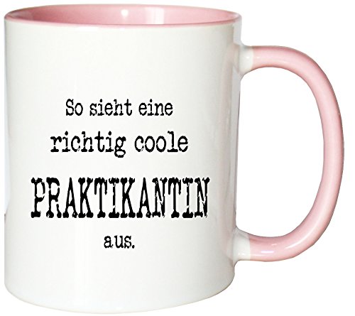 Mister Merchandise Kaffeetasse So Sieht eine richtig Coole Praktikantin aus. Teetasse Becher, Farbe: Weiß-Rosa von Mister Merchandise