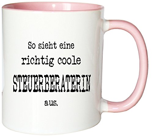 Mister Merchandise Kaffeetasse So Sieht eine richtig Coole Steuerberaterin aus. Teetasse Becher, Farbe: Weiß-Rosa von Mister Merchandise