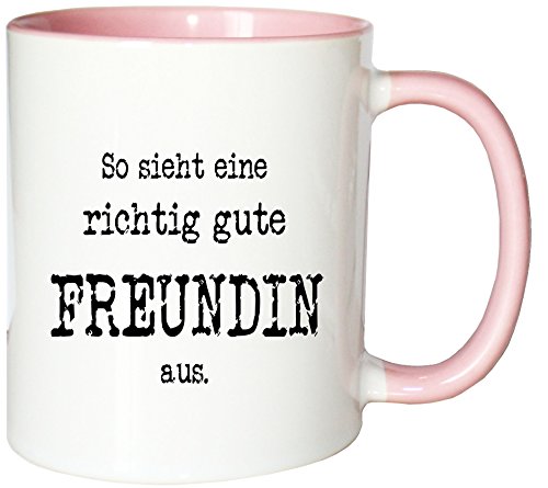 Mister Merchandise Kaffeetasse So Sieht eine richtig Gute Freundin aus. Teetasse Becher, Farbe: Weiß-Rosa von Mister Merchandise