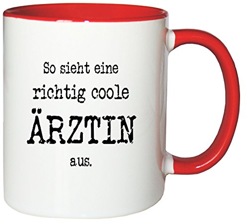 Mister Merchandise Kaffeetasse So Sieht eine richtig Coole Ärztin aus. Teetasse Becher, Farbe: Weiß-Rot von Mister Merchandise