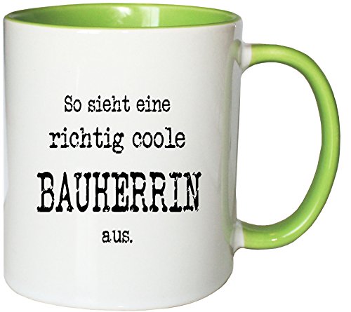 Mister Merchandise Kaffeetasse So Sieht eine richtig Coole Bauherrin aus. Teetasse Becher, Farbe: Weiß-Grün von Mister Merchandise