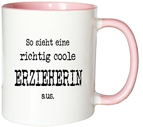 Mister Merchandise Kaffeetasse So Sieht eine richtig Coole Erzieherin aus. Teetasse Becher, Farbe: Weiß-Rosa von Mister Merchandise