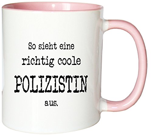 Mister Merchandise Kaffeetasse So Sieht eine richtig Coole Polizistin aus. Teetasse Becher, Farbe: Weiß-Rosa von Mister Merchandise