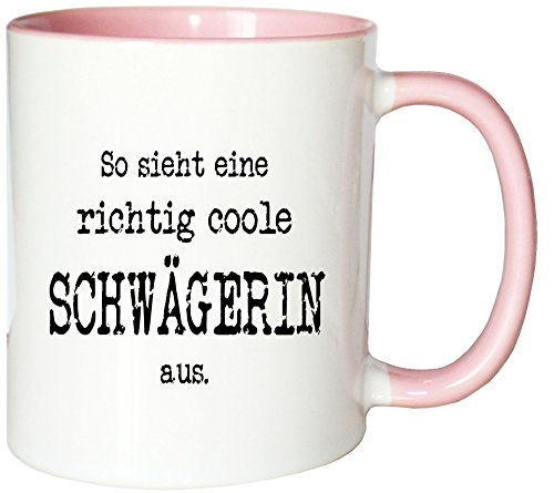 Mister Merchandise Kaffeetasse So Sieht eine richtig Coole Schwägerin aus. Teetasse Becher, Farbe: Weiß-Rosa von Mister Merchandise