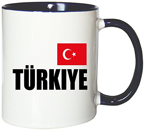 Mister Merchandise Kaffeetasse Türkiye Fahne Flag Teetasse Becher, Farbe: Weiß-Blau von Mister Merchandise