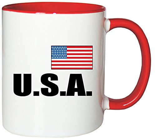 Mister Merchandise Kaffeetasse USA Amerika Vereinigte Staaten Fahne Flag Teetasse Becher, Farbe: Weiß-Rot von Mister Merchandise