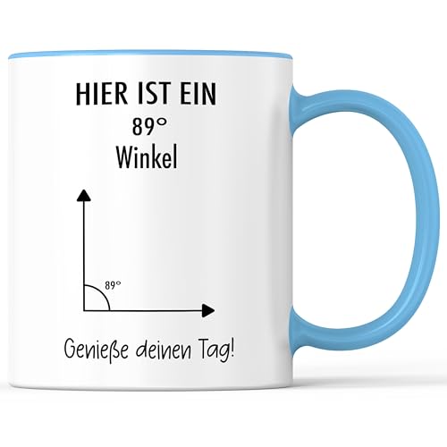 Tasse mit Spruch 89 Grad Winkel Becher Handwerker Heimwerker Mathe - lustiges Geschenk - Kaffeebecher als Geschenkidee - Kaffeetasse 330ml - Weiss-Hellblau von Mister Merchandise