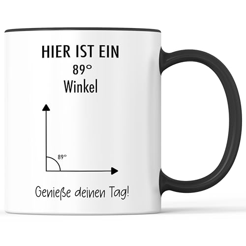 Tasse mit Spruch 89 Grad Winkel Becher Handwerker Heimwerker Mathe - lustiges Geschenk - Kaffeebecher als Geschenkidee - Kaffeetasse 330ml - Weiss-Schwarz von Mister Merchandise