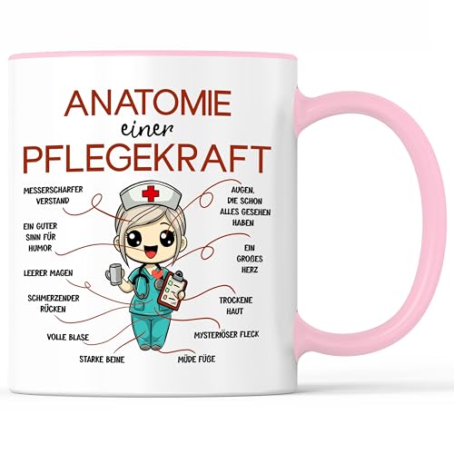 Tasse mit Spruch Anatomie einer Pflegekraft Becher Krankenschwester Krankenpfleger Altenpflegerin - lustiges Geschenk - Kaffeebecher als Geschenkidee - Kaffeetasse 330ml - Weiss-Rosa Tasse mit Spruch Anatomie einer Pflegekraft Becher Krankenschwester Krankenpfleger Altenpflegerin - lustiges Geschenk - Kaffeebecher als Geschenkidee - Kaffeetasse 330ml - Weiss-Rosa von Mister Merchandise