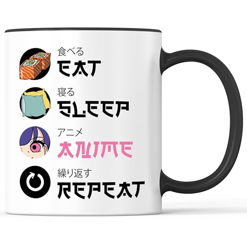 Tasse mit Spruch Eat Sleep Anime Repeat Becher Manga Otaku Cosplay - lustiges Geschenk - Kaffeebecher als Geschenkidee - Kaffeetasse 330ml - Weiss-Schwarz Tasse mit Spruch Eat Sleep Anime Repeat Becher Manga Otaku Cosplay - lustiges Geschenk - Kaffeebecher als Geschenkidee - Kaffeetasse 330ml - Weiss-Schwarz von Mister Merchandise