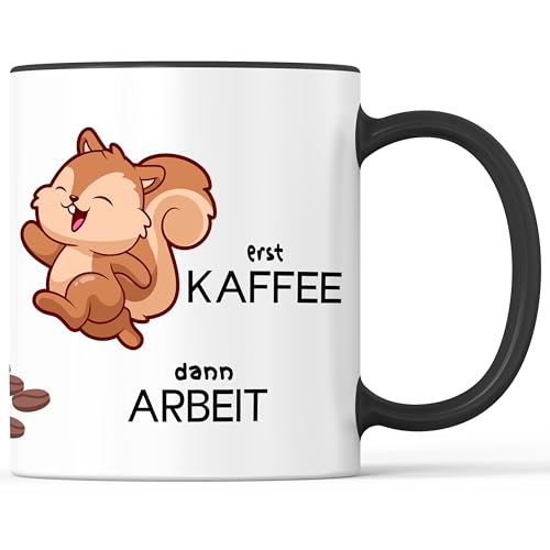 Tasse mit Spruch Erst Kaffee dann Arbeit Becher Büro Kollegen Kollegin Kaffeepause - lustiges Geschenk - Kaffeebecher als Geschenkidee - Kaffeetasse 330ml - Weiss-Schwarz Tasse mit Spruch Erst Kaffee dann Arbeit Becher Büro Kollegen Kollegin Kaffeepause - lustiges Geschenk - Kaffeebecher als Geschenkidee - Kaffeetasse 330ml - Weiss-Schwarz von Mister Merchandise