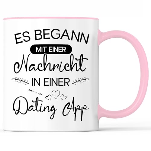 Tasse mit Spruch Nachricht in Dating App Becher Partnersuche Online Dating - lustiges Geschenk - Kaffeebecher als Geschenkidee - Kaffeetasse 330ml - Weiss-Rosa von Mister Merchandise