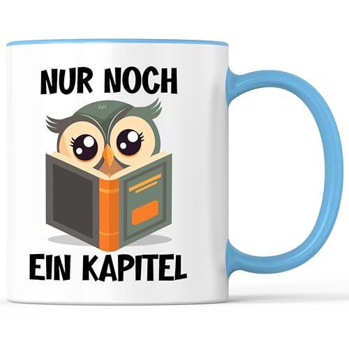 Tasse mit Spruch Noch ein Kapitel Buch Bücher Becher Lesen Leseratte Bücherwurm - lustiges Geschenk - Kaffeebecher als Geschenkidee - Kaffeetasse 330ml - Weiss-Hellblau von Mister Merchandise