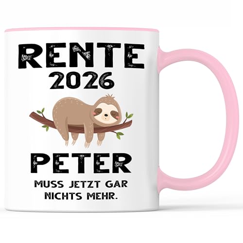 Tasse mit Spruch Rente 2026 mit Name Becher Rentner Rentnerin Namen - lustiges Geschenk - Kaffeebecher als Geschenkidee - Kaffeetasse 330ml - Weiss-Rosa Tasse mit Spruch Rente 2026 mit Name Becher Rentner Rentnerin Namen - lustiges Geschenk - Kaffeebecher als Geschenkidee - Kaffeetasse 330ml - Weiss-Rosa von Mister Merchandise
