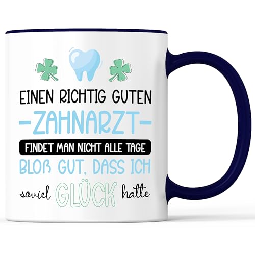 Tasse mit Spruch Richtig guter Zahnarzt Becher Zahnärztin - lustiges Geschenk - Kaffeebecher als Geschenkidee - Kaffeetasse 330ml - Weiss-Blau von Mister Merchandise