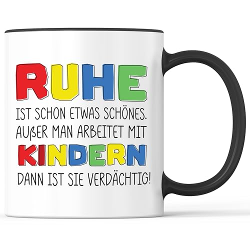 Tasse mit Spruch Ruhe Kinder ruhig Tagesmutter Becher Erzieherin Erzieher Eltern Mama Papa - lustiges Geschenk - Kaffeebecher als Geschenkidee - Kaffeetasse 330ml - Weiss-Schwarz Tasse mit Spruch Ruhe Kinder ruhig Tagesmutter Becher Erzieherin Erzieher Eltern Mama Papa - lustiges Geschenk - Kaffeebecher als Geschenkidee - Kaffeetasse 330ml - Weiss-Schwarz von Mister Merchandise
