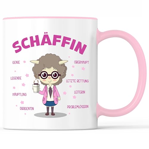 Tasse mit Spruch Schäffin Chefin Chef Becher Vorgesetzte Leitung - lustiges Geschenk - Kaffeebecher als Geschenkidee - Kaffeetasse 330ml - Weiss-Rosa von Mister Merchandise