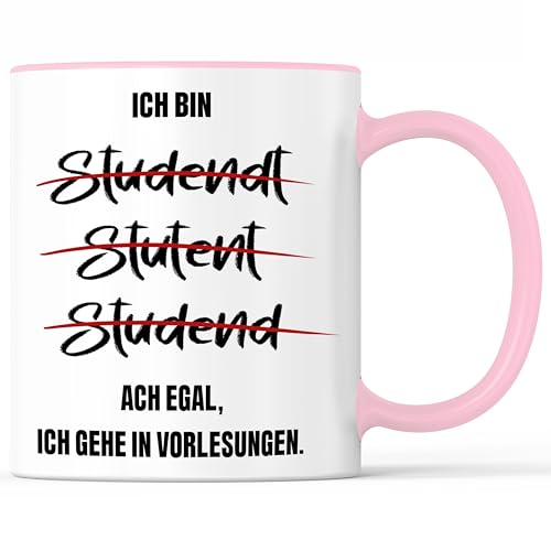 Tasse mit Spruch Student Vorlesung Becher Studieren Studienbeginn - lustiges Geschenk - Kaffeebecher als Geschenkidee - Kaffeetasse 330ml - Weiss-Rosa von Mister Merchandise