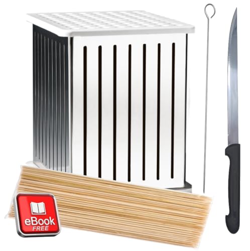 MAGISCHE STRICKJACKE KEBAB KABAB KAFFEEBEREITER BOX SUITCASE CUBO für FLEISCH FISCHE OBST SHISH + MESSER + 300 SPIESSE von MISTERMOBY