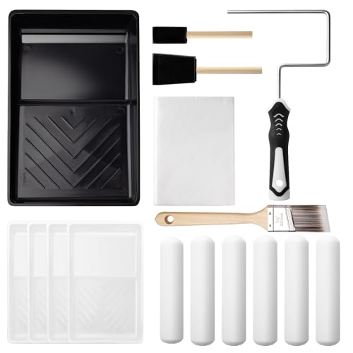 Mister Rui 16-teiliges Farbroller-Set, 15,2 cm Farbrollen, 15,2 cm Schaumstoff-Farbroller-Set, Farbwanne und Einweg-Liner, Pinsel, Malwerkzeuge für Hausmalerei und Renovierung von Mister Rui