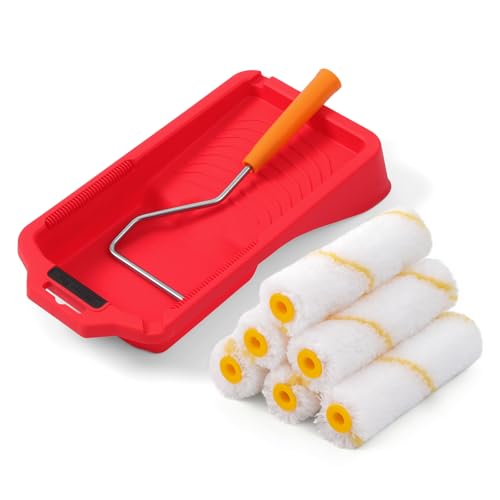 Mister Rui 8 Stück 10,2 cm Mikrofaser-Farbroller-Set mit Tablett für Haushaltsmalerei und Renovierung Mister Rui 8 Stück 10,2 cm Mikrofaser-Farbroller-Set mit Tablett für Haushaltsmalerei und Renovierung von Mister Rui