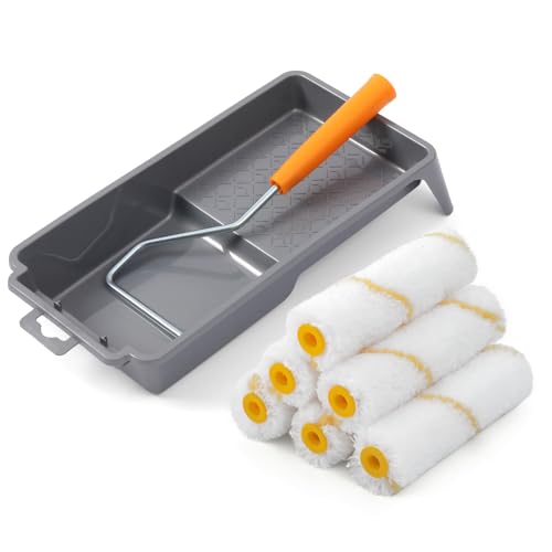 Mister Rui 8-teiliges Mikrofaser-Farbroller-Set, 10,2 cm Mini-Roller, Rahmen & Farbwanne, Mittelflor-Rollerhülsen für DIY-Malerei von Mister Rui