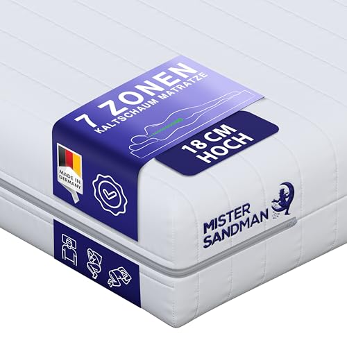 Mister Sandman Matratze, Höhe 18 cm Kaltschaummatratze, Orthopädische 7 Liegezonen Bequeme Rollmatratze für alle Schlafpositionen mit Matratzenbezug Waschbar (160x200, H3) von Mister Sandman