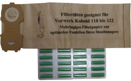 Mister vac A928 20 Staubsaugerbeutel geeignet Vorwerk Kobold 118/119 / 120 und 20 Duftstäbchen, grün von MisterVac