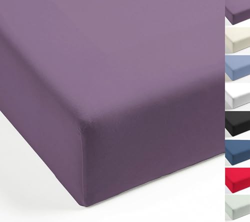 MISTRAL HOME Spannbettlaken Perkal Uni Bettlaken Laken Ägyptische Baumwolle Einfarbig, Farbe:Dark Violet, Größe:140x200cm von MISTRAL HOME