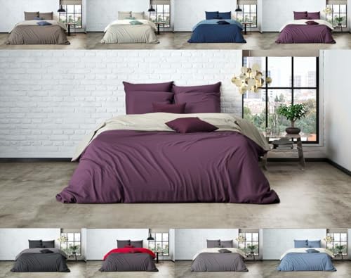 MISTRAL HOME Uni Einfarbig Wende Bettwäsche Edel Perkal 100% Ägyptische Baumwolle, Farbe:Chateau Grey-Dark Violet, Größe:135x200cm Bettwäsche von MISTRAL HOME